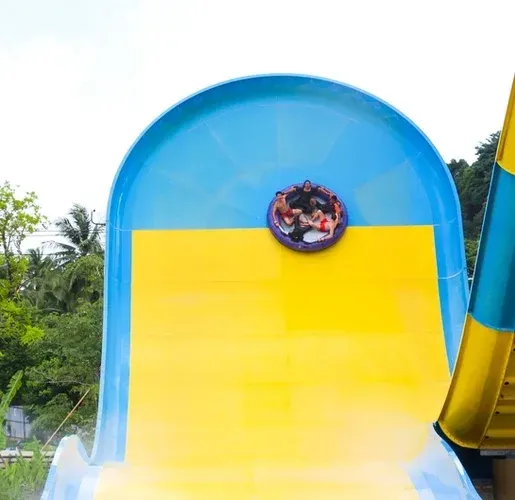 Looking up a steep waterslide